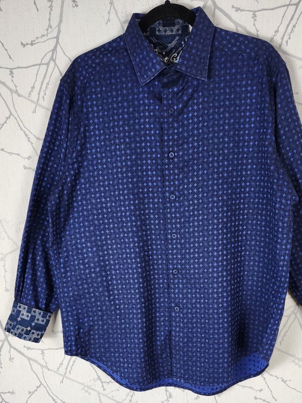 Robert Graham Blue Printed Cotton Button Front Flip Cuff Shirt